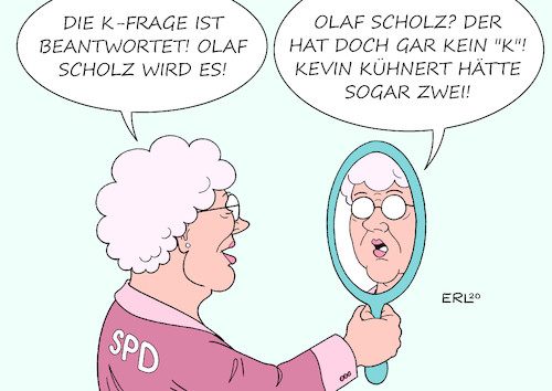 Cartoon: Spieglein Spieglein ... (medium) by Erl tagged politik,partei,spd,frage,kanzlerkandidat,olaf,scholz,umfragetief,vorsitzende,saskia,esken,norbert,walter,borjans,kurs,links,eignung,kevin,kühnert,spiegel,karikatur,erl,spieglein,politik,partei,spd,frage,kanzlerkandidat,olaf,scholz,umfragetief,vorsitzende,saskia,esken,norbert,walter,borjans,kurs,links,eignung,kevin,kühnert,spiegel,karikatur,erl