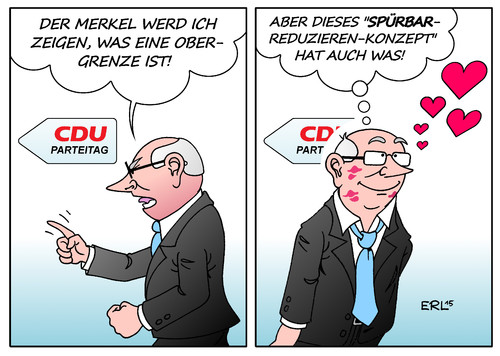 Cartoon: spürbar überzeugt (medium) by Erl tagged cdu,partei,parteitag,thema,flüchtlinge,bundeskanzlerin,angela,merkel,kritiker,obergrenze,signal,spürbar,reduzierung,rede,überzeugen,begeisterung,kuss,kussmind,herz,seele,streicheln,karikatur,erl,cdu,partei,parteitag,thema,flüchtlinge,bundeskanzlerin,angela,merkel,kritiker,obergrenze,signal,spürbar,reduzierung,rede,überzeugen,begeisterung,kuss,kussmind,herz,seele,streicheln,karikatur,erl