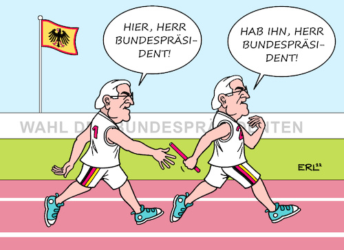 Cartoon: Stabübergabe (medium) by Erl tagged politik,wahl,bundespräsident,wiederwahl,frank,walter,steinmeier,mehrheit,bundesversammlung,stabübergabe,stab,staffellauf,demokratie,karikatur,erl,politik,wahl,bundespräsident,wiederwahl,frank,walter,steinmeier,mehrheit,bundesversammlung,stabübergabe,stab,staffellauf,demokratie,karikatur,erl