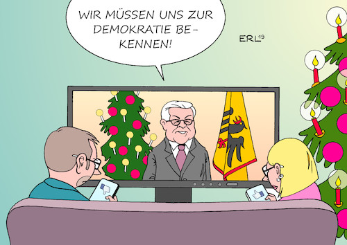 Cartoon: Steinmeier (medium) by Erl tagged politik,weihnachten,weihnachtsansprache,bundespräsident,steinmeier,fernsehen,internet,social,media,facebook,twitter,demokratie,karikatur,erl,politik,weihnachten,weihnachtsansprache,bundespräsident,steinmeier,fernsehen,internet,social,media,facebook,twitter,demokratie,karikatur,erl