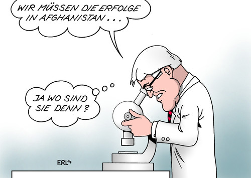 Cartoon: Steinmeier Afghanistan (medium) by Erl tagged steinmeier,außenminister,einschätzung,lage,afghanistan,einsatz,militär,krieg,ergebnis,erfolg,klein,mikroskop,karikatur,erl,steinmeier,außenminister,einschätzung,lage,afghanistan,einsatz,militär,krieg,ergebnis,erfolg,klein,mikroskop