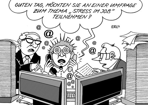 Cartoon: Stress im Job (medium) by Erl tagged arbeit,job,stress,überlastung,unterbrechung,telefon,computer,pc,email,multitasking,chef,arbeitskollege,studie,umfrage