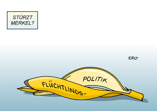 Cartoon: Stürzt Merkel? II (medium) by Erl tagged flüchtlinge,eu,deutschland,politik,bundeskanzlerin,kanzlerin,angela,merkel,cdu,csu,kritik,aufruhr,obergrenze,grenzen,schließung,abschottung,begrenzung,amt,gefahr,sturz,bananenschale,banane,bewegung,karikatur,erl,flüchtlinge,eu,deutschland,politik,bundeskanzlerin,kanzlerin,angela,merkel,cdu,csu,kritik,aufruhr,obergrenze,grenzen,schließung,abschottung,begrenzung,amt,gefahr,sturz,bananenschale,banane,bewegung,karikatur,erl