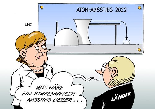 Cartoon: Stufenweiser Ausstieg (medium) by Erl tagged stufenweise,bundesländer,länder,merkel,angela,bundeskanzlerin,fdp,csu,cdu,bundesregierung,atomausstieg,energiewende,atomkraftwerk,2022,2021,jahr,ausstieg,atomenergie,atomenergie,ausstieg,energiewende,atomkraftwerk,atomausstieg,2021,2022,cdu,bundesregierung,bundeskanzlerin,fdp,csu