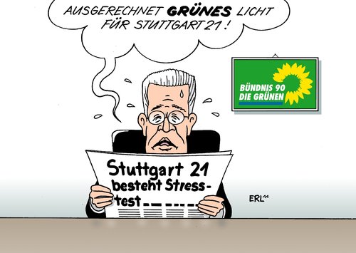 Cartoon: Stuttgart21 (medium) by Erl tagged stuttgart21,bahnhof,unterirdisch,stuttgart,protest,gegner,bahn,schlichtung,geißler,stresstest,landesregierung,baden,württemberg,grün,rot,ministerpräsident,winfried,kretschmann,stuttgart 21,bahnhof,unterirdisch,stuttgart,protest,gegner,bahn,schlichtung,geißler,stresstest,württemberg,21