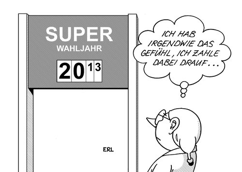 Cartoon: Superwahljahr (medium) by Erl tagged superwahljahr,2013,versprechen,kosten,steuerzahler,tankstelle,benzin,super,teuer