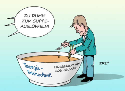 Cartoon: Suppe (medium) by Erl tagged politik,energiepolitik,energie,abhängigkeit,russland,diktator,wladimir,putin,krieg,ukraine,gas,knappheit,maßnahmen,wirtschaftsminister,robert,habeck,grüne,lichtgestalt,handwerk,fehler,kommunikation,kritik,häme,cdu,csu,spd,verursacher,misere,suppe,eingebrockt,auslöffeln,gabel,essstäbchen,karikatur,erl,politik,energiepolitik,energie,abhängigkeit,russland,diktator,wladimir,putin,krieg,ukraine,gas,knappheit,maßnahmen,wirtschaftsminister,robert,habeck,grüne,lichtgestalt,handwerk,fehler,kommunikation,kritik,häme,cdu,csu,spd,verursacher,misere,suppe,eingebrockt,auslöffeln,gabel,essstäbchen,karikatur,erl