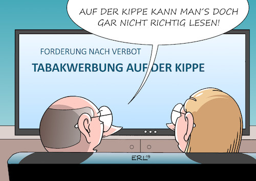 Cartoon: Tabakwerbung (medium) by Erl tagged politik,wirtschaft,rauchen,tabak,werbung,forderung,verbot,tabakwerbung,kippe,zigarette,krebs,krebserregend,krankheit,gesundheit,medien,fernsehen,politik,wirtschaft,rauchen,tabak,werbung,forderung,verbot,tabakwerbung,kippe,zigarette,krebs,krebserregend,krankheit,gesundheit,medien,fernsehen