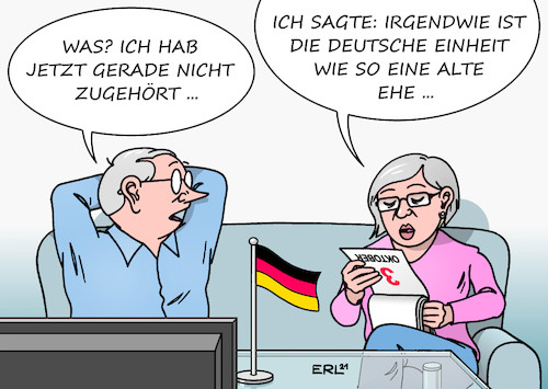 Cartoon: Tag der Deutschen Einheit (medium) by Erl tagged politik,tag,der,deutschen,eunheit,wiedervereinigung,1990,dritter,oktober,brd,ddr,west,ost,wessi,ossi,ehe,gemeinsamkeit,konflikte,gewohnheit,unterschiede,karikatur,erl,politik,tag,der,deutschen,eunheit,wiedervereinigung,1990,dritter,oktober,brd,ddr,west,ost,wessi,ossi,ehe,gemeinsamkeit,konflikte,gewohnheit,unterschiede,karikatur,erl