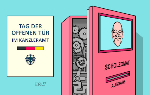 Cartoon: Tag der offenen Tür (medium) by Erl tagged politik,tag,der,offenen,tür,berlin,regierungsviertel,kanzleramt,bundeskanzler,olaf,scholz,scholzomat,spröde,faktenwissen,wortkarg,automat,innenleben,karikatur,erl,politik,tag,der,offenen,tür,berlin,regierungsviertel,kanzleramt,bundeskanzler,olaf,scholz,scholzomat,spröde,faktenwissen,wortkarg,automat,innenleben,karikatur,erl