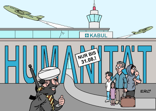 Cartoon: Taliban Ultimatum (medium) by Erl tagged politik,nato,usa,deutschland,abzug,afghanistan,macht,machtübernahme,taliban,evakuierung,erlaubnis,ultimatum,humanität,rettung,ortskräfte,hilfskräfte,menschen,sicherheit,karikatur,erl,politik,nato,usa,deutschland,abzug,afghanistan,macht,machtübernahme,taliban,evakuierung,erlaubnis,ultimatum,humanität,rettung,ortskräfte,hilfskräfte,menschen,sicherheit,karikatur,erl