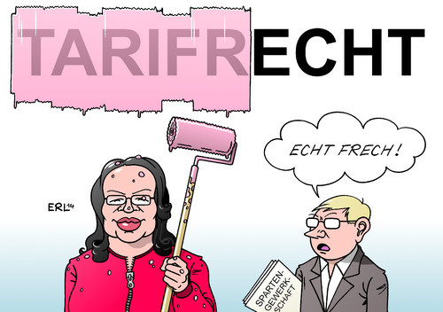 Cartoon: Tarifrecht 1 (medium) by Erl tagged tarifrecht,gesetz,arbeitsministerin,nahles,gewerkschaft,spartengewerkschaft,frech,frechheit,wand,farbe,streichen,echt,karikatur,erl,tarifrecht,gesetz,arbeitsministerin,nahles,gewerkschaft,spartengewerkschaft,frech,frechheit,wand,farbe,streichen,echt