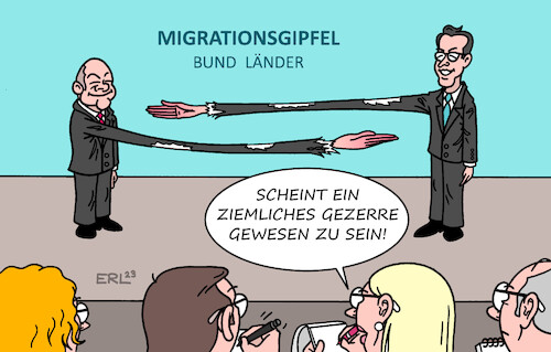 Cartoon: Tauziehen (medium) by Erl tagged politik,migration,gipfel,migrationsgipfel,kanzleramt,bund,länder,tauziehen,gezerre,geld,pro,flüchtling,versorgung,asyl,prüfung,drittländer,afrika,leistungskürzung,bezahlkarte,beschleunigung,verfahren,wirkung,bundeskanzler,olaf,scholz,ministerpräsident,hendrik,wüst,nrw,karikatur,erl,politik,migration,gipfel,migrationsgipfel,kanzleramt,bund,länder,tauziehen,gezerre,geld,pro,flüchtling,versorgung,asyl,prüfung,drittländer,afrika,leistungskürzung,bezahlkarte,beschleunigung,verfahren,wirkung,bundeskanzler,olaf,scholz,ministerpräsident,hendrik,wüst,nrw,karikatur,erl