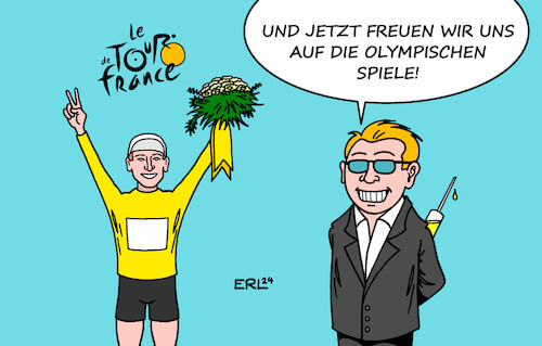 Cartoon: Tour de France (medium) by Erl tagged politik,sport,radsport,rad,tour,de,france,verdacht,doping,leichtathletik,olympische,spiele,olympia,paris,2024,frankreich,karikatur,erl,politik,sport,radsport,rad,tour,de,france,verdacht,doping,leichtathletik,olympische,spiele,olympia,paris,2024,frankreich,karikatur,erl