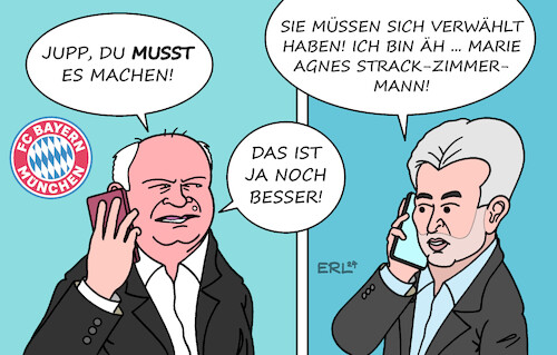 Cartoon: Trainersuche (medium) by Erl tagged politik,sport,fußball,fc,bayern,münchen,trennung,trainer,thomas,tuchel,suche,nachfolger,absagen,trainersuche,uli,hoeneß,freund,jupp,heynckes,ähnlichkeit,marie,agnes,strack,zimmermann,fdp,abteilung,attacke,karikatur,erl,politik,sport,fußball,fc,bayern,münchen,trennung,trainer,thomas,tuchel,suche,nachfolger,absagen,trainersuche,uli,hoeneß,freund,jupp,heynckes,ähnlichkeit,marie,agnes,strack,zimmermann,fdp,abteilung,attacke,karikatur,erl