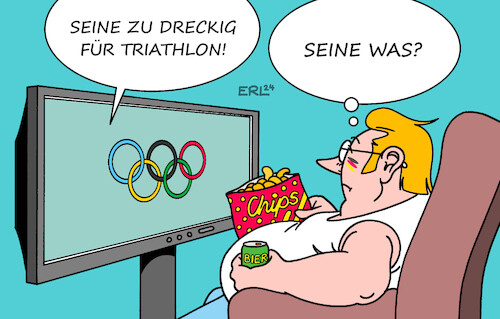 Cartoon: Triathlon (medium) by Erl tagged politik,umwelt,ökologie,sport,olympische,sommerspiele,paris,2024,fluss,seine,dreckig,stop,triathlon,schwimmen,radfahren,laufen,fernsehen,sprache,missverständnis,karikatur,erl,politik,umwelt,ökologie,sport,olympische,sommerspiele,paris,2024,fluss,seine,dreckig,stop,triathlon,schwimmen,radfahren,laufen,fernsehen,sprache,missverständnis,karikatur,erl