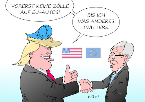 Cartoon: Trump Entwarnung (medium) by Erl tagged politik,wirtschaft,handel,handelskrieg,usa,präsident,donald,trump,zölle,strafzölle,androhung,autos,eu,entwarnung,verschärfung,twitter,juncker,karikatur,erl,politik,wirtschaft,handel,handelskrieg,usa,präsident,donald,trump,zölle,strafzölle,androhung,autos,eu,entwarnung,verschärfung,twitter,juncker,karikatur,erl