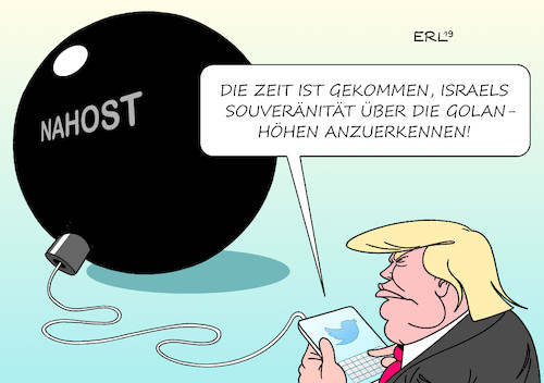 Cartoon: Trump Golanhöhen (medium) by Erl tagged politik,wahl,israel,wahlgeschenk,donald,trump,präsident,usa,rechtspopulismus,anerkennung,golanhöhen,gefahr,nahost,konflikt,verschärfung,karikatur,erl,politik,wahl,israel,wahlgeschenk,donald,trump,präsident,usa,rechtspopulismus,anerkennung,golanhöhen,gefahr,nahost,konflikt,verschärfung,karikatur,erl