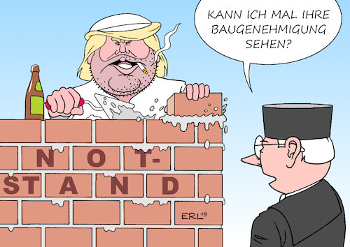 Cartoon: Trump Notstand (medium) by Erl tagged politik,usa,präsident,donald,trump,wahlversprechen,bau,mauer,grenze,mexiko,finanzierung,haushalt,kongress,demokraten,kompromiss,ausrufung,notstand,grundlos,klage,sammelklage,us,staaten,richter,gericht,maurer,karikatur,erl,politik,usa,präsident,donald,trump,wahlversprechen,bau,mauer,grenze,mexiko,finanzierung,haushalt,kongress,demokraten,kompromiss,ausrufung,notstand,grundlos,klage,sammelklage,us,staaten,richter,gericht,maurer,karikatur,erl