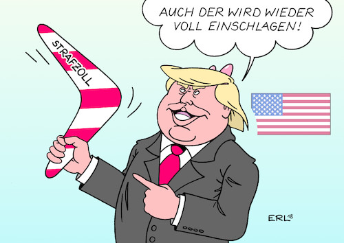 Cartoon: Trump Strafzoll (medium) by Erl tagged politik,usa,präsident,donald,trump,rechtspopulismus,nationalismus,abschottung,strafzölle,strafzoll,handel,handelshemmnis,handelskrieg,china,eu,nachteil,wirtschaft,freihandel,waren,warenaustausch,bumerang,bumerangeffekt,schaden,beule,konjunktur,karikatur,erl,politik,usa,präsident,donald,trump,rechtspopulismus,nationalismus,abschottung,strafzölle,strafzoll,handel,handelshemmnis,handelskrieg,china,eu,nachteil,wirtschaft,freihandel,waren,warenaustausch,bumerang,bumerangeffekt,schaden,beule,konjunktur,karikatur,erl