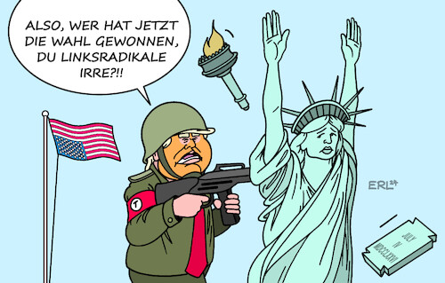 Cartoon: Trumps Pläne (medium) by Erl tagged politik,usa,donald,trump,wahl,chaos,militär,verschwörungstheorie,linksradikale,irre,freiheitsstatue,karikatur,erl,politik,usa,donald,trump,wahl,chaos,militär,verschwörungstheorie,linksradikale,irre,freiheitsstatue,karikatur,erl