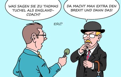 Cartoon: Tuchel (medium) by Erl tagged politik,sport,fußball,trainer,thomas,tuchel,nationaltrainer,coach,england,brexit,ausländer,zuwanderung,karikatur,erl,politik,sport,fußball,trainer,thomas,tuchel,nationaltrainer,coach,england,brexit,ausländer,zuwanderung,karikatur,erl