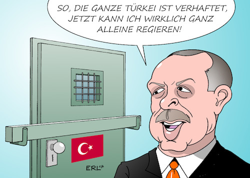 Cartoon: Türkei (medium) by Erl tagged türkei,putsch,versuch,präsident,erdogan,säuberung,verhaftungen,militär,justiz,bildung,presse,journalisten,polizei,polizisten,gülen,bewegung,referendum,umbau,demokratie,präsidialsystem,alleinherrschaft,autokratie,gefängnis,karikatur,erl,türkei,putsch,versuch,präsident,erdogan,säuberung,verhaftungen,militär,justiz,bildung,presse,journalisten,polizei,polizisten,gülen,bewegung,referendum,umbau,demokratie,präsidialsystem,alleinherrschaft,autokratie,gefängnis,karikatur,erl