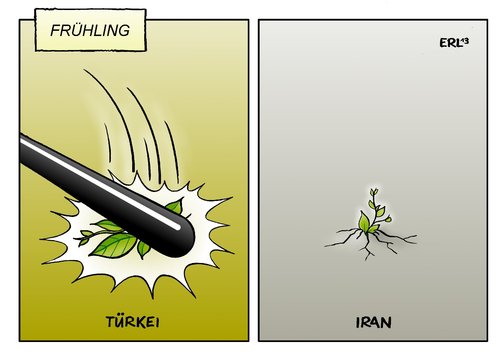 Cartoon: Türkei Iran (medium) by Erl tagged türkei,ministerpräsident,erdogan,protest,niederschlagung,wahl,iran,reformer,sieg,hoffnung,frühling,keimen,pflanze,blüte,türkei,ministerpräsident,erdogan,protest,niederschlagung,wahl,iran,reformer,sieg,hoffnung,frühling,keimen,pflanze,blüte