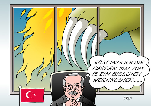 Cartoon: Türkei IS (medium) by Erl tagged türkei,kurden,is,terror,staat,kalifat,islamismus,kampf,eroberung,kobane,stadt,hilfe,abwarten,präsident,erdogan,drache,feuer,türkei,kurden,is,terror,staat,kalifat,islamismus,kampf,eroberung,kobane,stadt,hilfe,abwarten,präsident,erdogan,drache,feuer