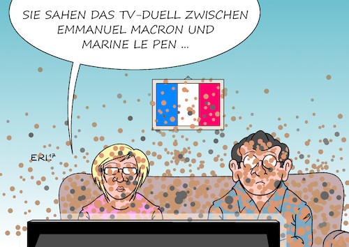 Cartoon: TV-Duell (medium) by Erl tagged frankreich,wahl,präsidentschaftswahl,präsident,präsidentin,stichwahl,emmanuel,macron,en,marche,neoliberalismus,europafreundlich,marine,le,pen,front,national,rechtsextremimus,rechtspopulismus,europafeindlich,tv,duell,fernsehen,beschimpfungen,schlammschlacht,karikatur,erl,frankreich,wahl,präsidentschaftswahl,präsident,präsidentin,stichwahl,emmanuel,macron,en,marche,neoliberalismus,europafreundlich,marine,le,pen,front,national,rechtsextremimus,rechtspopulismus,europafeindlich,tv,duell,fernsehen,beschimpfungen,schlammschlacht,karikatur,erl