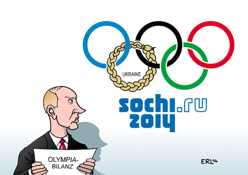 Cartoon: Ukraine Olympia-Bilanz (medium) by Erl tagged ukraine,revolution,präsident,janukowitsch,entmachtung,parlament,opposition,symbolfigur,julia,timoschenko,zopf,russland,putin,bilanz,olympia,olympische,spiele,winterspiele,sotschi,sotchi,sochi,2014,ringe,ukraine,revolution,präsident,janukowitsch,entmachtung,parlament,opposition,symbolfigur,julia,timoschenko,zopf,russland,putin,bilanz,olympia,olympische,spiele,winterspiele,sotschi,sotchi,sochi,2014,ringe