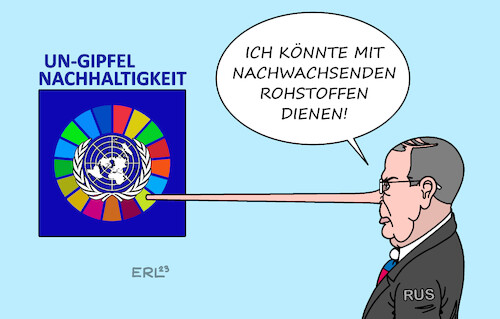 Cartoon: UN Nachhaltigkeit (medium) by Erl tagged politik,vereinte,nationen,un,vollversammlung,new,york,nachhaltigkeit,ökologie,rettung,planet,erde,ziele,verfehlung,rückschlag,krieg,angriff,überfall,russland,ukraine,lügen,fake,news,außenminister,lawrow,nase,pinocchio,nachwachsender,rohstoff,karikatur,erl,politik,vereinte,nationen,un,vollversammlung,new,york,nachhaltigkeit,ökologie,rettung,planet,erde,ziele,verfehlung,rückschlag,krieg,angriff,überfall,russland,ukraine,lügen,fake,news,außenminister,lawrow,nase,pinocchio,nachwachsender,rohstoff,karikatur,erl