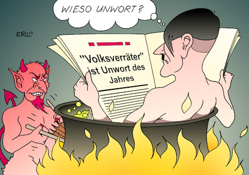 Cartoon: Unwort des Jahres (medium) by Erl tagged unwort,des,jahres,volksverräter,sprache,diktatur,nationalsozialismus,adolf,hitler,verunglimpfung,verfolgung,demokraten,demokratie,worte,taten,rechtspopulismus,rechtsextremismus,afd,pegida,hölle,teufel,karikatur,erl,unwort,des,jahres,volksverräter,sprache,diktatur,nationalsozialismus,adolf,hitler,verunglimpfung,verfolgung,demokraten,demokratie,worte,taten,rechtspopulismus,rechtsextremismus,afd,pegida,hölle,teufel,karikatur,erl