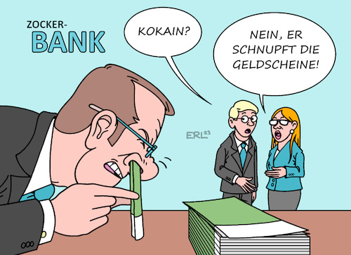 Cartoon: Ursache Bankenkrise (medium) by Erl tagged politik,finanzen,banken,bank,schweiz,übernahme,ubs,credit,suisse,bankenkrise,missmanagement,geldgier,zocker,spielsucht,sucht,kokain,geldschein,schnupfen,inhalieren,banker,karikatur,erl,politik,finanzen,banken,bank,schweiz,übernahme,ubs,credit,suisse,bankenkrise,missmanagement,geldgier,zocker,spielsucht,sucht,kokain,geldschein,schnupfen,inhalieren,banker,karikatur,erl