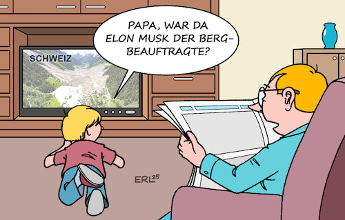 Cartoon: Ursachenforschung (medium) by Erl tagged politik,schweiz,berge,gletscher,gletschersturz,stausee,naturkatastrophe,usa,elon,musk,bilanz,katastrophe,beauftragter,karikatur,erl,politik,schweiz,berge,gletscher,gletschersturz,stausee,naturkatastrophe,usa,elon,musk,bilanz,katastrophe,beauftragter,karikatur,erl