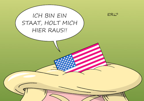 Cartoon: USA (medium) by Erl tagged politik,präsident,donald,trump,rechtspopulismus,nationalismus,rassismus,mauer,mexiko,finanzierung,haushalt,ablehnung,demokraten,shutdown,bundesbehörden,regierung,staat,geiselhaft,rtl,dschungelcamp,fernsehen,karikatur,erl,politik,präsident,donald,trump,rechtspopulismus,nationalismus,rassismus,mauer,mexiko,finanzierung,haushalt,ablehnung,demokraten,shutdown,bundesbehörden,regierung,staat,geiselhaft,rtl,dschungelcamp,fernsehen,karikatur,erl