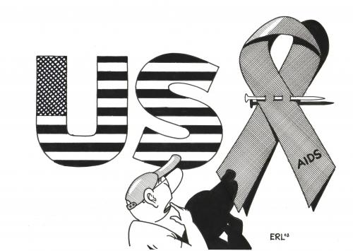 Cartoon: USAids (medium) by Erl tagged usa,aids,amerika,krankheit,immunschwäche,medizin,statistik,rote schleife,red ribbon,aids,hiv,virus,immunschwäche,krankheit,körperflüssigkeitenaustausch,blutübertragung,usa,amerika,statistik,infiziert,übertragung,ausgrenzung,stigmatisierung,weltaidstag,homosexuell,who,epidemie,rote,schleife,red,ribbon,weltgesundheitsorganisation,aidsopfer,aidstote