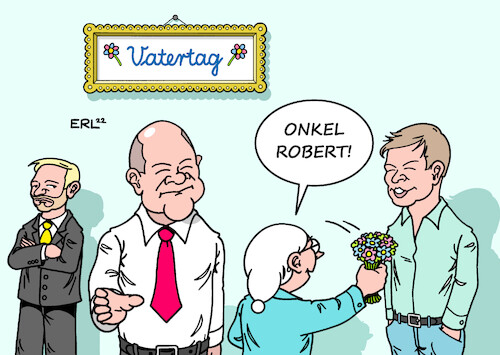 Cartoon: Vatertag (medium) by Erl tagged politik,vatertag,bundeskanzler,olaf,scholz,blumenstrauß,blumen,michel,onkel,robert,habeck,christian,lindner,bundesregierung,ampel,umfragetief,spd,fdp,umfragehoch,grüne,beliebtheit,karikatur,erl,politik,vatertag,bundeskanzler,olaf,scholz,blumenstrauß,blumen,michel,onkel,robert,habeck,christian,lindner,bundesregierung,ampel,umfragetief,spd,fdp,umfragehoch,grüne,beliebtheit,karikatur,erl