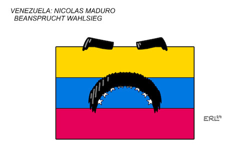 Cartoon: Venezuela (medium) by Erl tagged politik,südamerika,venezuela,wahl,präsidentschaftswahl,wahlmanipulation,sieg,nicolas,maduro,präsident,diktator,sozialismus,marxismus,unterdrückung,opposition,bart,schnauzbart,schnurrbart,augenbrauen,flagge,karikatur,erl,politik,südamerika,venezuela,wahl,präsidentschaftswahl,wahlmanipulation,sieg,nicolas,maduro,präsident,diktator,sozialismus,marxismus,unterdrückung,opposition,bart,schnauzbart,schnurrbart,augenbrauen,flagge,karikatur,erl