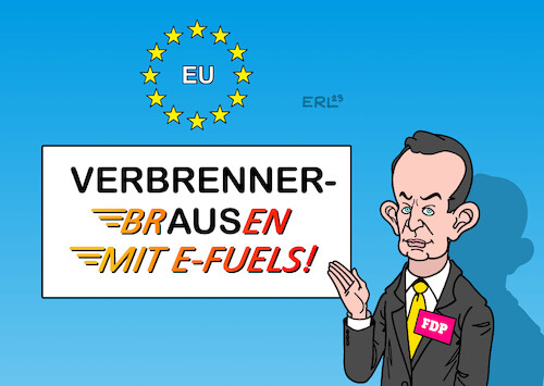 Cartoon: Verbrenner-Aus (medium) by Erl tagged politik,eu,gipfel,klima,klimaschutz,aus,verbrennungsmotoren,verbrenner,blockade,deutschland,fdp,fuels,verkehrsminister,volker,wissing,kompromiss,karikatur,erl,politik,eu,gipfel,klima,klimaschutz,aus,verbrennungsmotoren,verbrenner,blockade,deutschland,fdp,fuels,verkehrsminister,volker,wissing,kompromiss,karikatur,erl