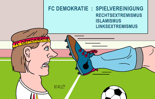 Cartoon: Verfassungsschutzbericht (medium) by Erl tagged politik,verfassungsschutzbericht,verfassungsschutz,bericht,gefahr,gefährdung,demokratie,rechtsextremismus,islamismus,linksextremismus,sport,fußball,europameisterschaft,em,2024,deutschland,extremismus,grobes,foul,gestrecktes,bein,karikatur,erl,politik,verfassungsschutzbericht,verfassungsschutz,bericht,gefahr,gefährdung,demokratie,rechtsextremismus,islamismus,linksextremismus,sport,fußball,europameisterschaft,em,2024,deutschland,extremismus,grobes,foul,gestrecktes,bein,karikatur,erl