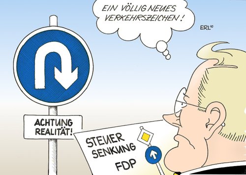 Cartoon: Verkehrszeichen (medium) by Erl tagged verkehrszeichen,neu,fdp,westerwelle,steuer,senkung,wenden,vorfahrt,geradeaus
