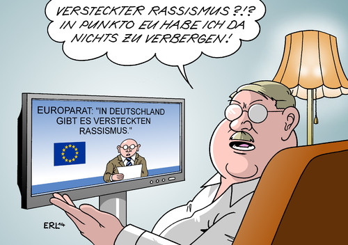 Cartoon: Versteckter Rassismus (medium) by Erl tagged europarat,eu,bericht,deutschland,rassismus,homophobie,versteckt,hautfarbe,homosexualität,europarat,eu,bericht,deutschland,rassismus,homophobie,versteckt,hautfarbe,homosexualität