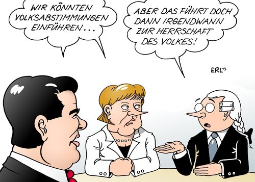 Cartoon: Volksabstimmungen (medium) by Erl tagged gabriel,volk,herrschaft,bürgerbeteiligung,beteiligung,bürger,direkt,demokratie,volksentscheid,volksabstimmung,vorschlag,spd,csu,cdu,rot,schwarz,koalitionsverhandlungen,merkel,koalitionsverhandlungen,schwarz,rot,cdu,csu,spd,vorschlag,volksabstimmung,volksentscheid,demokratie,direkt,bürger,beteiligung,bürgerbeteiligung,herrschaft,volk