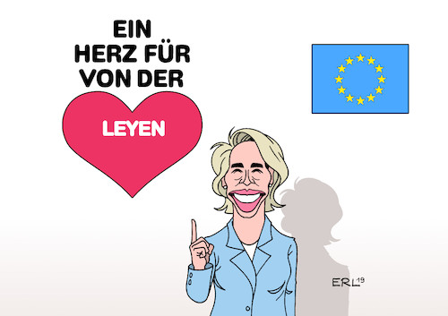 Cartoon: Von der Leyen (medium) by Erl tagged politik,eu,posten,kommissionspräsident,kommissionspräsidentin,kandidatin,ursula,von,der,leyen,werbung,fraktionen,europaparlament,strassburg,ein,herz,für,kinder,karikatur,erl,politik,eu,posten,kommissionspräsident,kommissionspräsidentin,kandidatin,ursula,von,der,leyen,werbung,fraktionen,europaparlament,strassburg,ein,herz,für,kinder,karikatur,erl