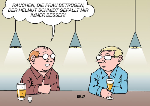 Cartoon: Vorbild (medium) by Erl tagged altkanzler,altbundeskanzler,helmut,schmidt,geständnis,geliebte,betrug,frau,ehefrau,kettenraucher,raucher,rauchen,vorbild,kneipe,theke,karikatur,erl,altkanzler,altbundeskanzler,helmut,schmidt,geständnis,geliebte,betrug,frau,ehefrau,kettenraucher,raucher,rauchen,vorbild,kneipe,theke