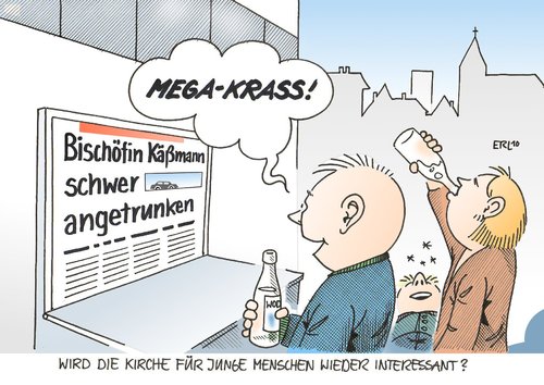 Cartoon: Vorbild (medium) by Erl tagged käßmann,bischöfin,betrunken,kirche,jugend,komasaufen,interesse,käßmann,bischöfin,betrunken,kirche,komasaufen,interesse,religion,jugend,jugendliche