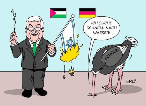 Cartoon: Vorführung - abgetaucht (medium) by Erl tagged politik,besuch,deutschland,palästinenserpräsident,präsident,mahmud,abbas,aussage,israel,holocaust,kanzleramt,bundeskanzler,olaf,scholz,widerspruch,zu,spät,vogel,strauß,kopf,sand,waser,feuer,flagge,verbrennen,skandal,karikatur,erl,politik,besuch,deutschland,palästinenserpräsident,präsident,mahmud,abbas,aussage,israel,holocaust,kanzleramt,bundeskanzler,olaf,scholz,widerspruch,zu,spät,vogel,strauß,kopf,sand,waser,feuer,flagge,verbrennen,skandal,karikatur,erl