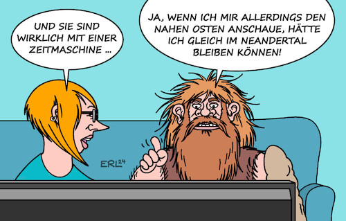 Cartoon: Vorwärts in die Vergangenheit (medium) by Erl tagged politik,nahost,krieg,terror,hisbollah,israel,pager,rückschritt,zivilisation,steinzeit,neandertaler,karikatur,erl,politik,nahost,krieg,terror,hisbollah,israel,pager,rückschritt,zivilisation,steinzeit,neandertaler,karikatur,erl