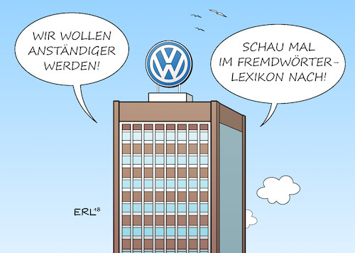 Cartoon: VW Anstand (medium) by Erl tagged politik,wirtschaft,industrie,autoindustrie,autobauer,autokonzern,volkswagen,vw,wolfsburg,vorstandsvorsitzender,herbert,diess,zukunft,richtung,ausblick,anstand,anständig,fremdwort,fremdwörterlexikon,dieselskandal,dieselaffäre,diesel,abgastest,manipulation,software,abgase,betrug,weigerung,nachrüstung,ärger,kunden,karikatur,erl,politik,wirtschaft,industrie,autoindustrie,autobauer,autokonzern,volkswagen,vw,wolfsburg,vorstandsvorsitzender,herbert,diess,zukunft,richtung,ausblick,anstand,anständig,fremdwort,fremdwörterlexikon,dieselskandal,dieselaffäre,diesel,abgastest,manipulation,software,abgase,betrug,weigerung,nachrüstung,ärger,kunden,karikatur,erl